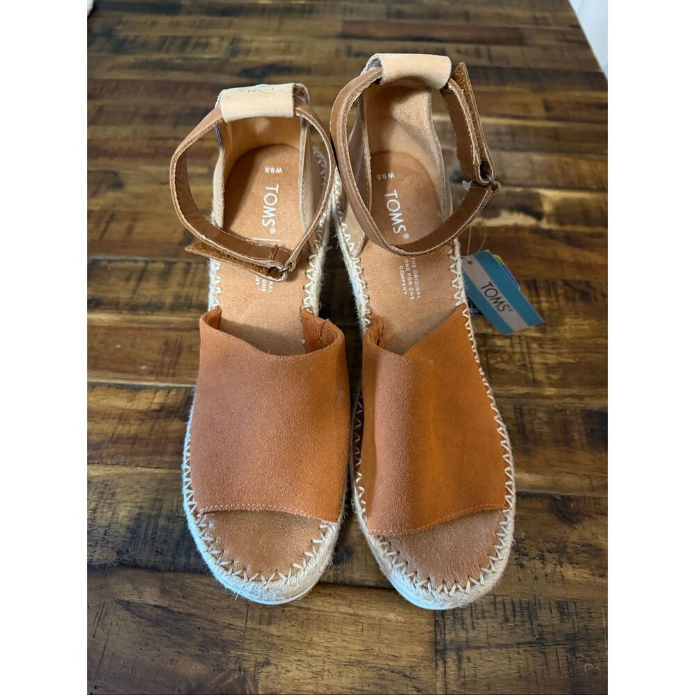 TOMS Women's Marisol Espadrille Wedge Sandals With Jute Wrap Heel NWT 9.5